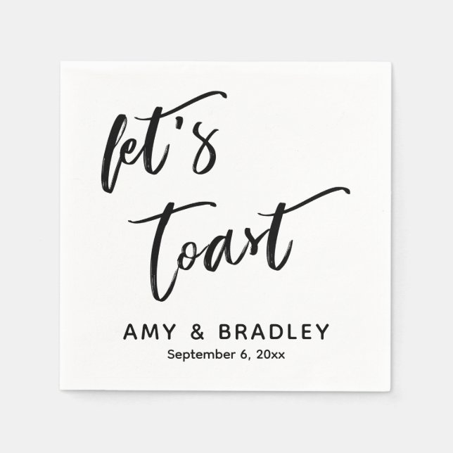 Let's Toast Handwriting Typography Wedding Napkin (Front)
