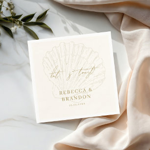 Let's Toast Ivory & Gold Seashell Coastal Wedding Napkin