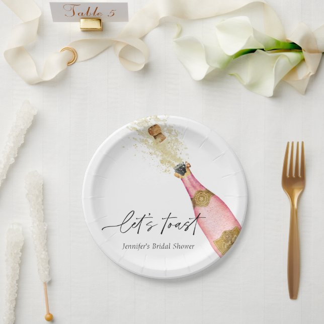 Let's Toast Pink Bridal Shower Paper Plate (Wedding)