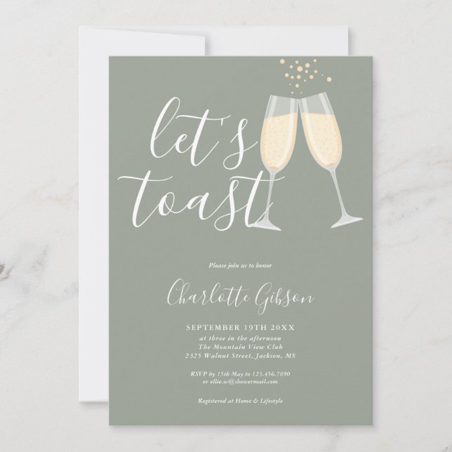 Let's Toast Script Bridal Shower Sage Green Invitation (Front)