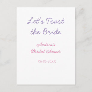 let's toast the bride bridal shower purple name da postcard