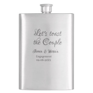 Let's toast the couple engagement party name date hip flask