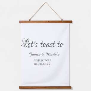 Let's toast to engagement party name date elegant hanging tapestry