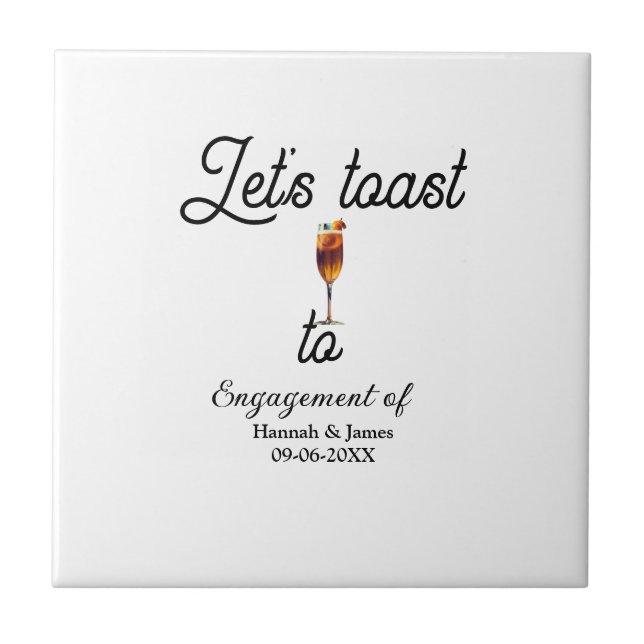 Let's toast to engagement party name date glass ceramic tile (Front)