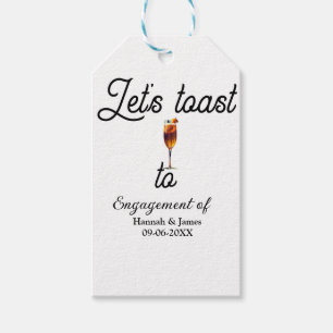 Let's toast to engagement party name date glass gift tags