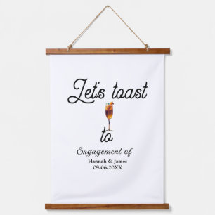 Let's toast to engagement party name date glass hanging tapestry