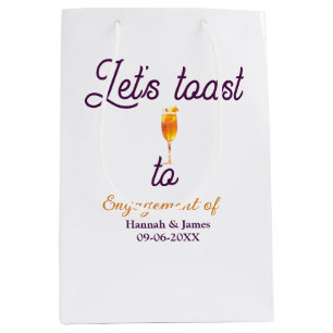 Let's toast to engagement party name date glass medium gift bag