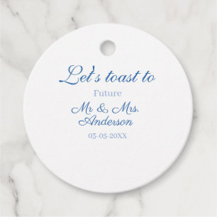 lets toast to future mr & mrs couple wedding blue favour tags