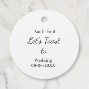 Let's toast to wedding add name date simple couple favour tags