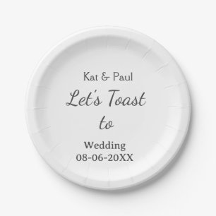Let's toast to wedding add name date simple couple paper plate