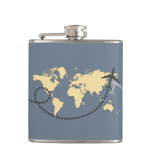 Let's travel the world illustration hip flask