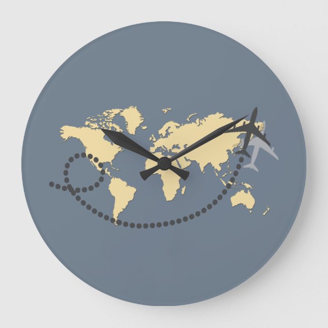 Let's travel the world illustration large clock (Front)
