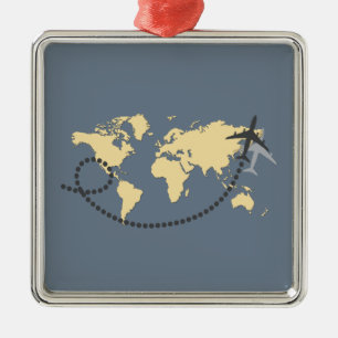 Let's travel the world illustration metal ornament