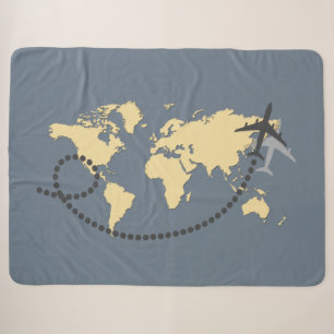 Let's travel the world illustration sherpa blanket