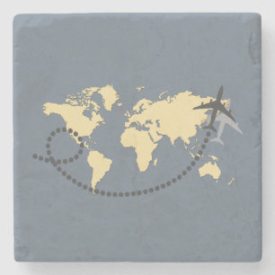 Let's travel the world illustration stone coaster