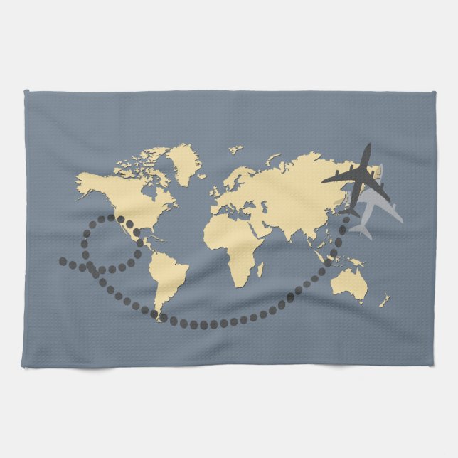Let's travel the world illustration tea towel (Horizontal)
