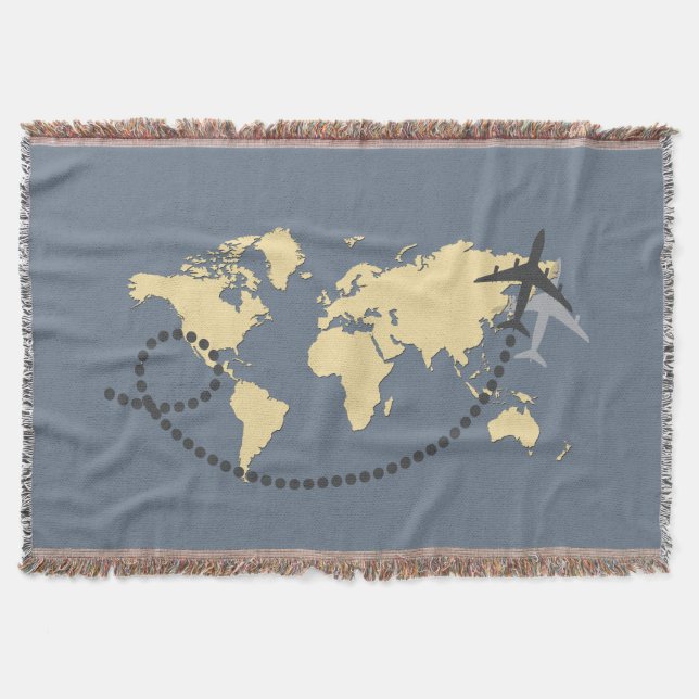 Let's travel the world illustration throw blanket (Front)