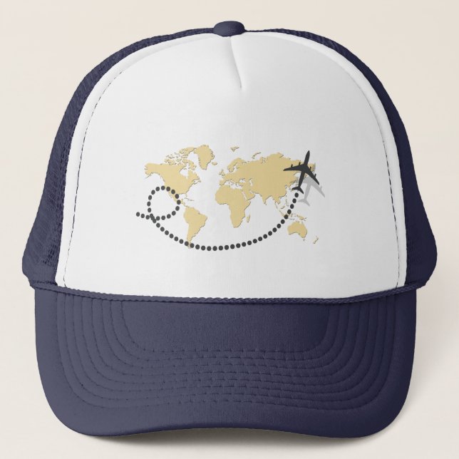 Let's travel the world illustration trucker hat (Front)