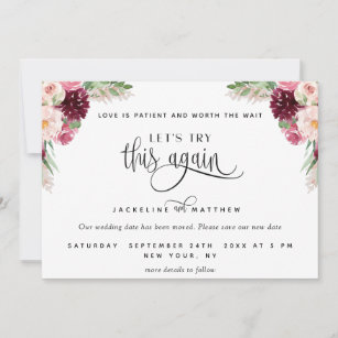 Let's Try This Again, Burgundy Blush Pink Wedding Save The Date