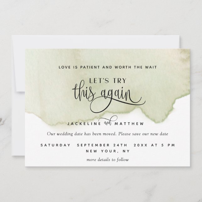 Let's Try This Again, Green Watercolor Save The Date (Front)