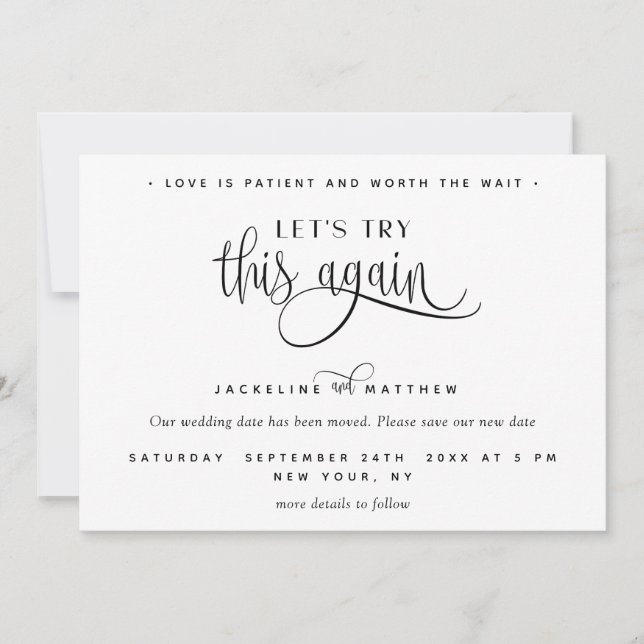 Let's Try This Again, Love is Patient Modern Save The Date (Front)