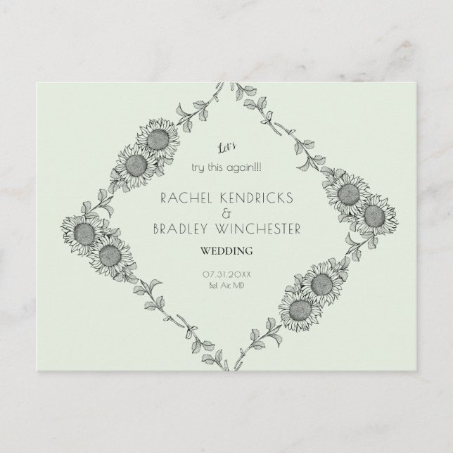 Let's Try This Again Mint Change Date Sunflower Announcement Postcard (Front)