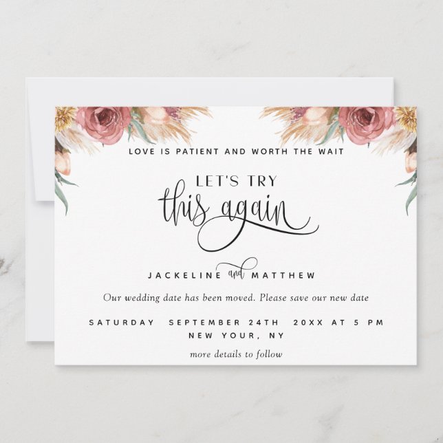 Let's Try This Again, Pampas Grass Floral Save The Date (Front)