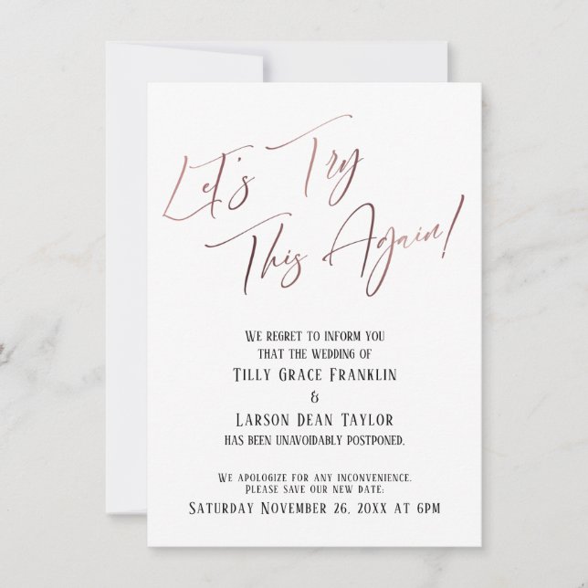 Let's Try This Again Postponed Wedding Card (Front)