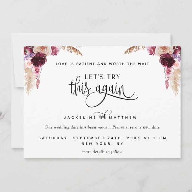 Let's Try This Again, Purple, Blush Save The Date (Front)