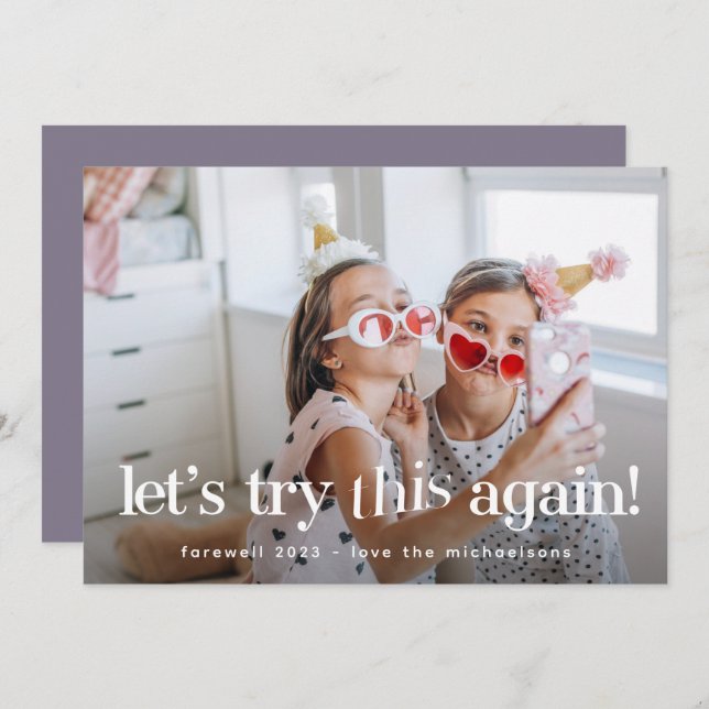 "Let's Try This Again" Purple Holiday Photo Card (Front/Back)