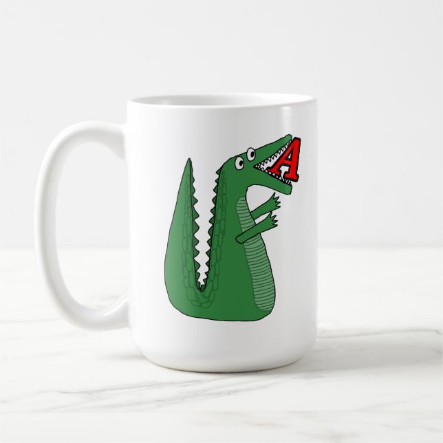 Letter A Alligator Baby Bodysuit.  Cute Animal Alp Coffee Mug (Left)