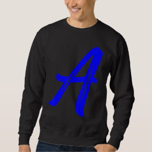 Letter A Alphabet Large Blue Graphic Initial Sweatshirt