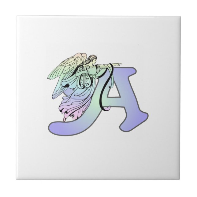 Letter A angel monogram alphabet initial Ceramic Tile (Front)