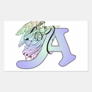 Letter A angel monogram alphabet initial Rectangular Sticker