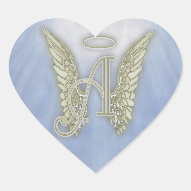 Letter A Angel Monogram Heart Sticker (Front)