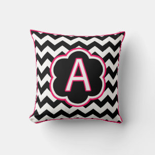 Letter A Black and White Chevron Monogram Cushion