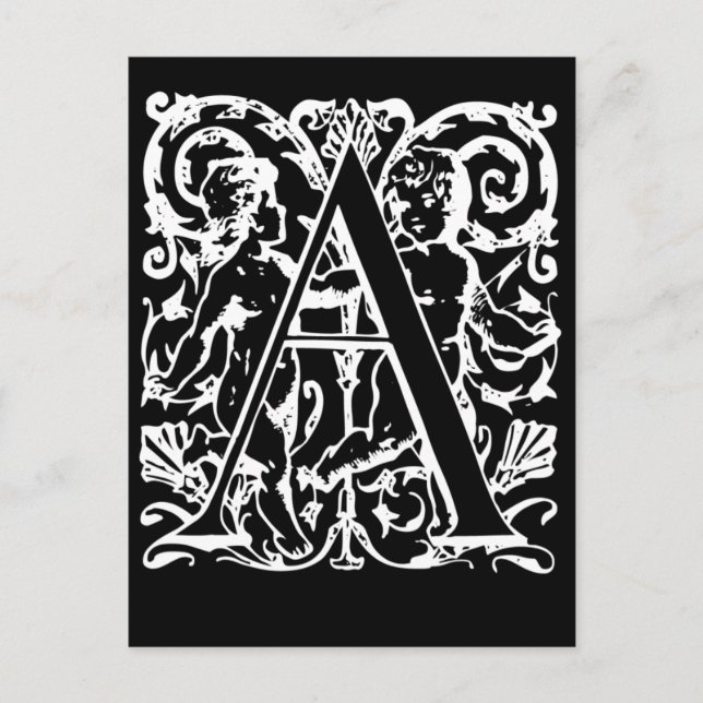 Letter A Black and White Monogram Cards (Front)