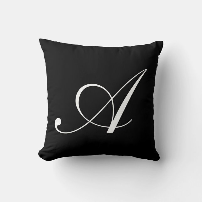 Letter A Black Monogram Pillow (Front)
