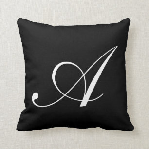 Letter A Black Monogram Pillow