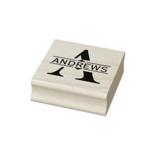 Letter A   Black ornamental Split Monogram  Rubber Stamp