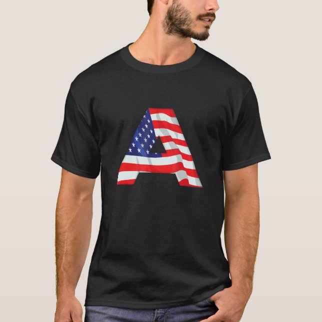 Letter A Capital Alphabet Usa American Flag Monogr T-Shirt (Front)