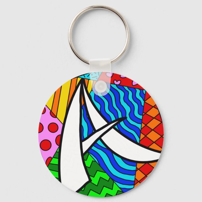 Letter A colorful doodles Key Ring (Front)
