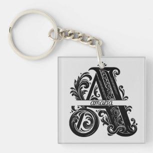 Letter A, Custom Name Monogrammed Key Ring