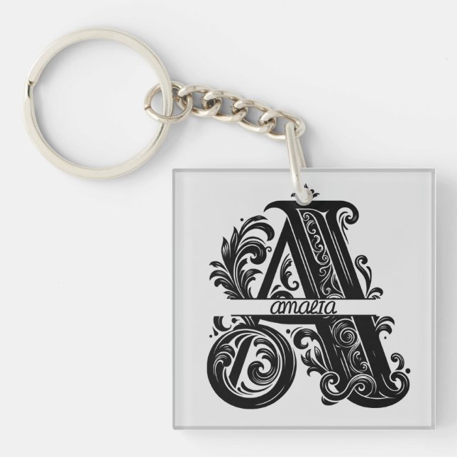 Letter A, Custom Name Monogrammed  Key Ring (Front)
