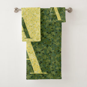 Letter A dark green and yellow liberty Bath Towel Set