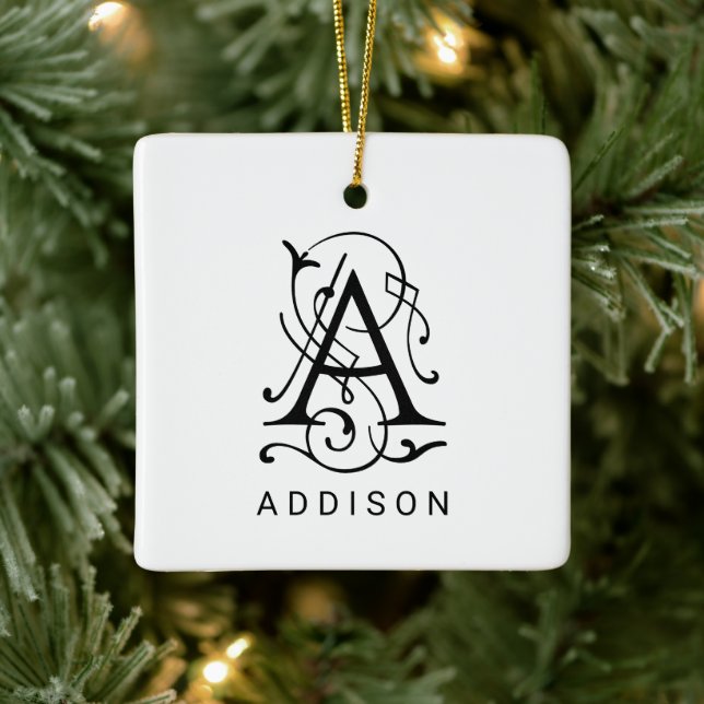 Letter A Elegant Monogram Christmas Ornament (Tree)
