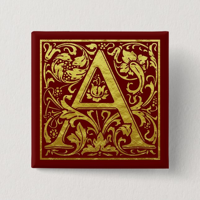 Letter A First Letter Faux Gold and Red 15 Cm Square Badge (Front)
