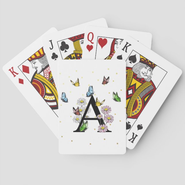Letter A Floral Butterfly Monogram Initial  Playing Cards (Back)