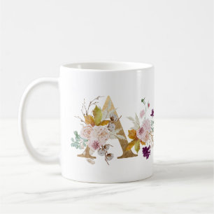 Letter A - Gold Floral Gift to sister coworker bff Coffee Mug