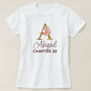 Letter A Gold Monogram Blush Pink Roses Birthday T-Shirt